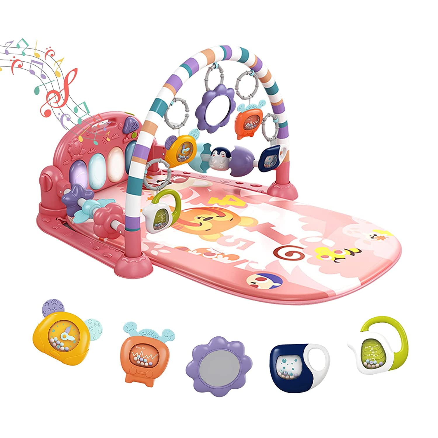Walmart s Baby Play Mat Gym with Interactive Piano Mirror and Crawling Features for 0 12 Months Pink Walmart