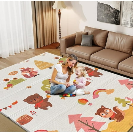 Baby Play Mat,Baby Playmat for Playpen,Foldable Double-Sided Pattern Play Mat for Infants,Anti-Slip Baby Crawling Play Mat for Indoor and Outdoor (50" x 50")
