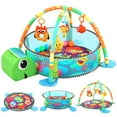 thumbnail image 1 of Baby Play Mat, Caveen 3 in 1 Baby Play Gym Activity Mat, with Hanging Toys and Ocean Balls, for Infants Toddlers, Blue Turtle, 1 of 8