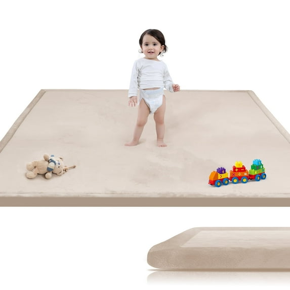 Baby Play Mat for Floor,1.2" Thick Memory foam Tummy Time Mat,Soft Coral Velvet Nursery Rug,Extra Large Non Slip Crawling Mat for Toddlers,Infants,Tatami Mat for Living Room(Beige,39"X59")