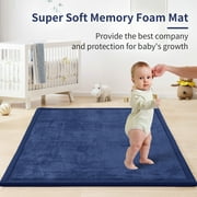 Baby Play Mat for Floor,1.2" Thick Memory foam Tummy Time Mat,Soft Coral Velvet Nursery Rug,Extra Large Non Slip Crawling Mat for Toddlers,Infants,Tatami Mat for Living Room(Dark Blue,59"X79")