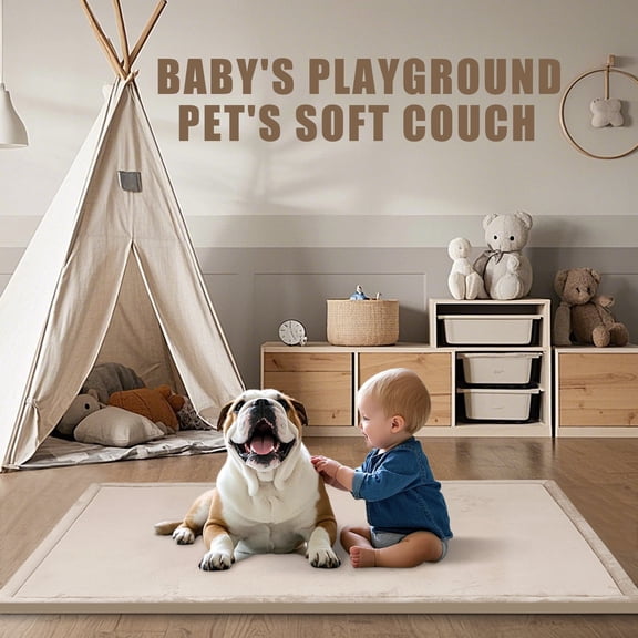 Baby Play Mat for Floor,1.2" Thick Memory foam Tummy Time Mat,Soft Coral Velvet Nursery Rug,Extra Large Non Slip Crawling Mat for Toddlers,Infants,Tatami Mat for Living Room(Beige,118"X79")