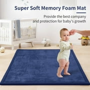 Baby Play Mat for Floor,1.2" Thick Memory foam Tummy Time Mat,Soft Coral Velvet Nursery Rug,Extra Large Non Slip Crawling Mat for Toddlers,Infants,Tatami Mat for Living Room(Dark Blue,59"X79")