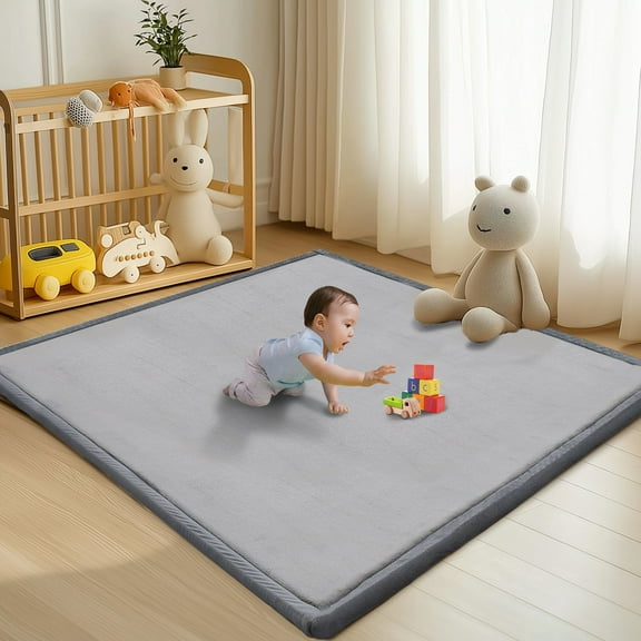 Baby Play Mat for Floor - 1.4" Thick Memory Foam Rug, 50"x50" Playpen Tummy Time Mat, Soft Velvet Nursery Rug, Large Padded Crawling Mat, Cushioned Pads for Playroom Toddlers, Infants, Yoga, Tatami