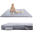 thumbnail image 1 of Baby Play Mat for Floor, 50" X 50" Vegan Leather & Memory Foam Area Rug - 1.2" Thick Playpen Mat for Tummy Time, Non-Slip Safe for Crawling, Easy to Clean(Gray), 1 of 12