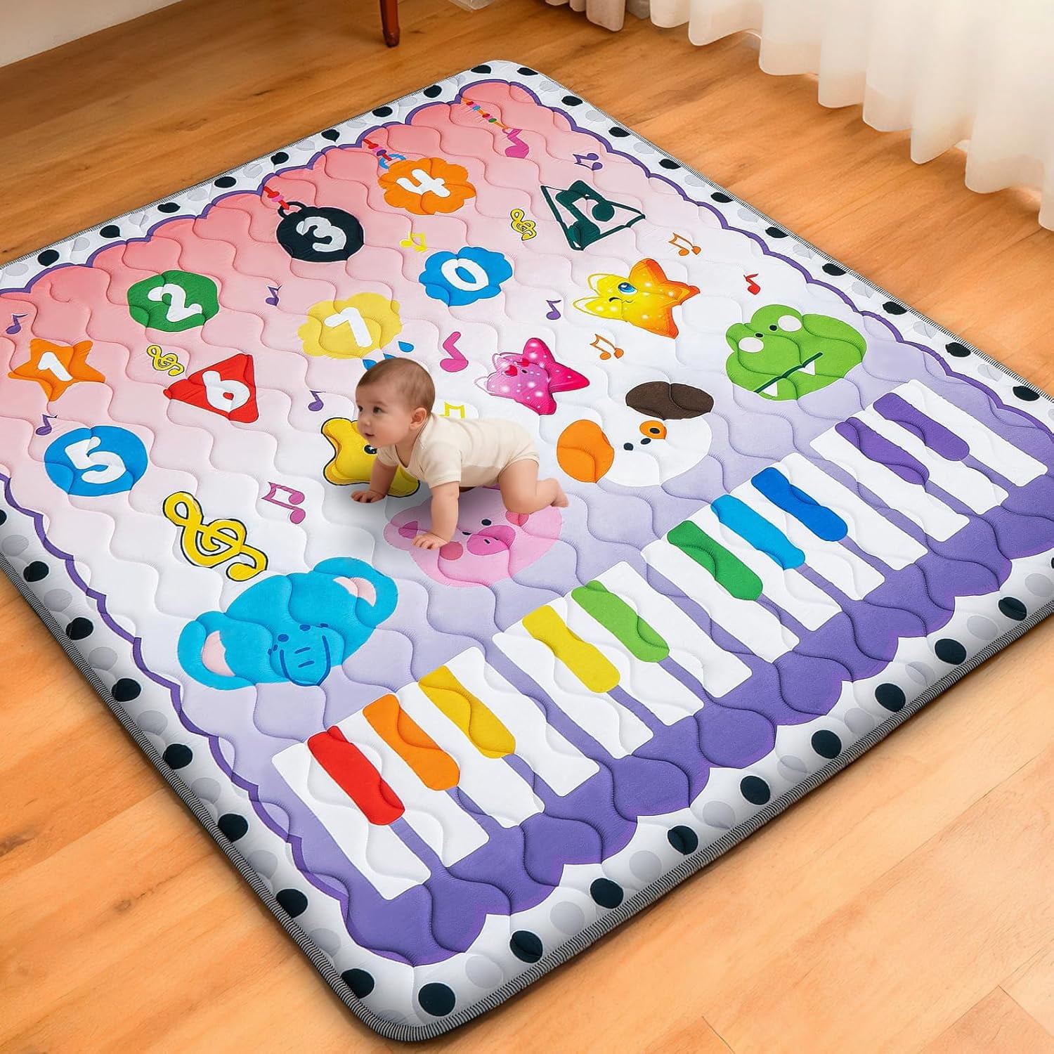 Baby Play Mat for Floor, 50'' x 50'' Thicken Foam Soft Padded Mat for Baby, Playpen Mat for Toddlers Infant Kids, Machine Washable, Non-slip Bottom Safe for Crawling (Piano)