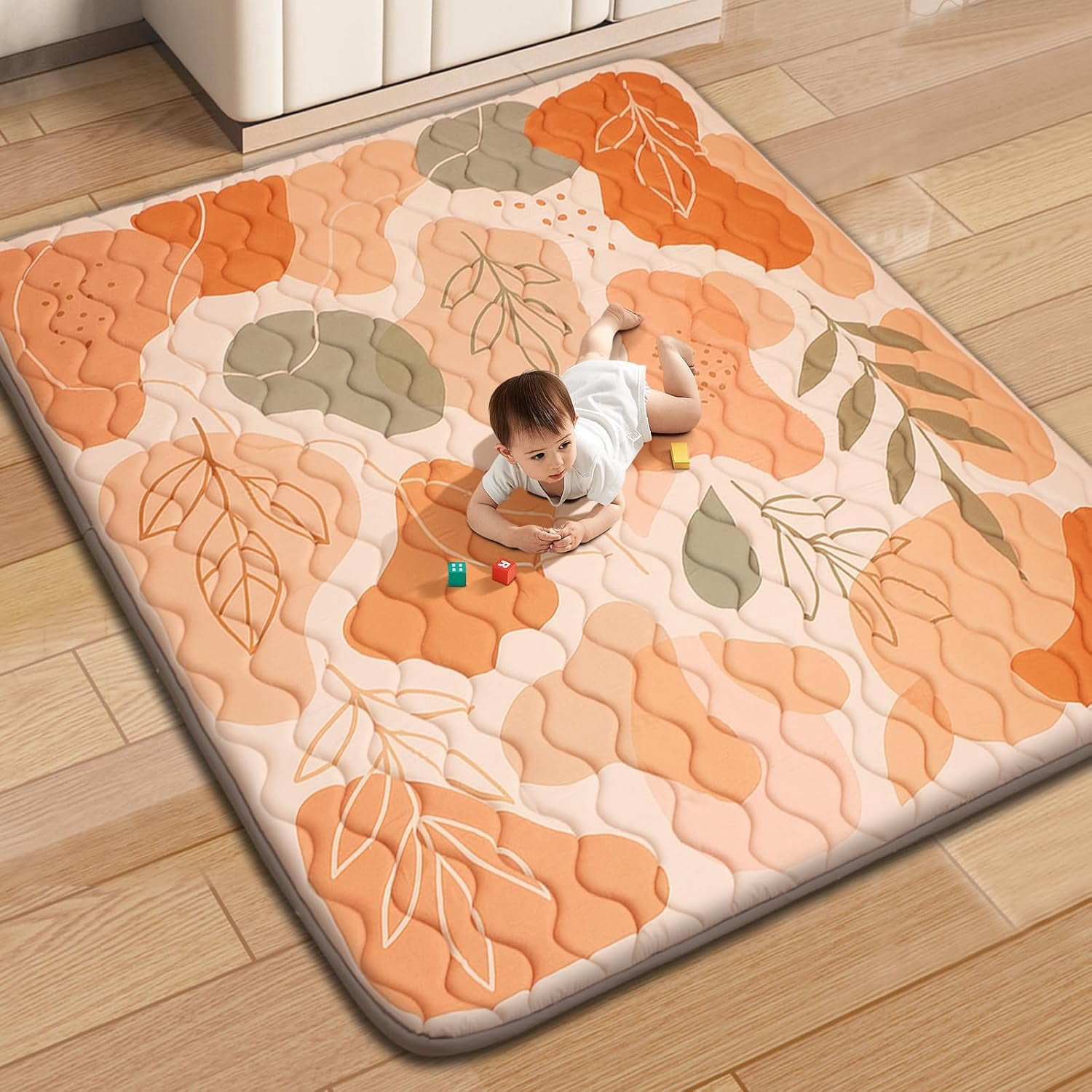 Baby Play Mat for Floor, 71'' x 59'' Thicken Foam Soft Padded Mat for Baby, Playpen Mat for Toddlers Infant Kids, Machine Washable, Non-Slip Bottom Safe for Crawling (Stone）