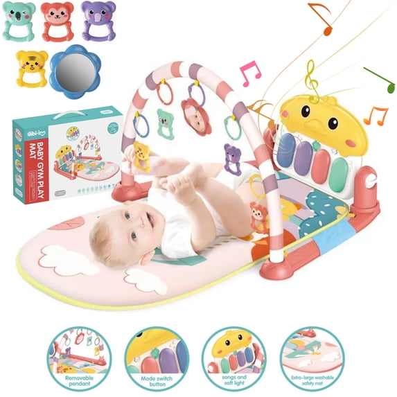 FANGNISN Baby Gym Play Mat with Sensory Toys, Gift Set for Toddler Infants Aged 0-12 Months Babies 29"22"16"