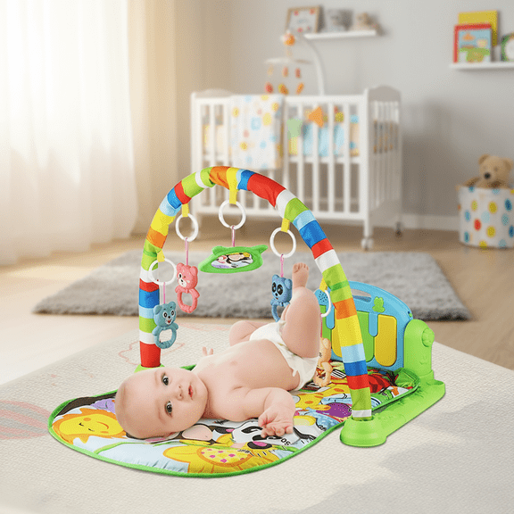 Baby Play Mat Gym with Piano & Toys-Tummy Time Activity Mat for Infants 0-12M (Green)