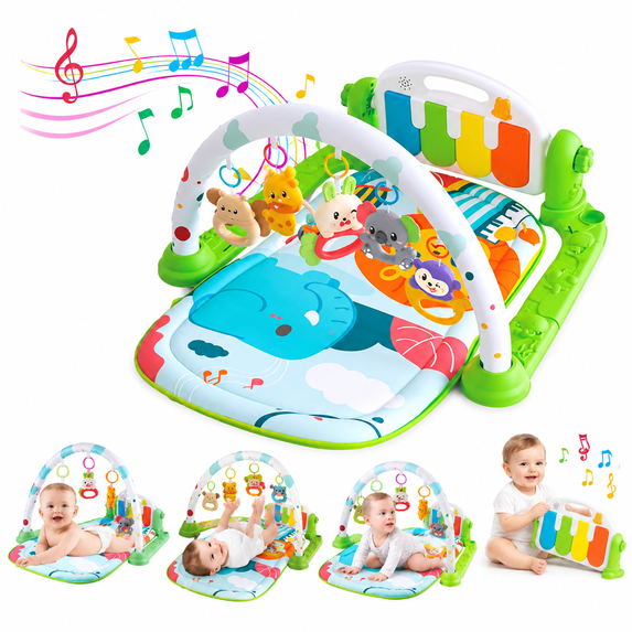 Baby Play Mat Gym with Piano & Toys-Tummy Time Activity Mat for Infants 0-12M (Green)