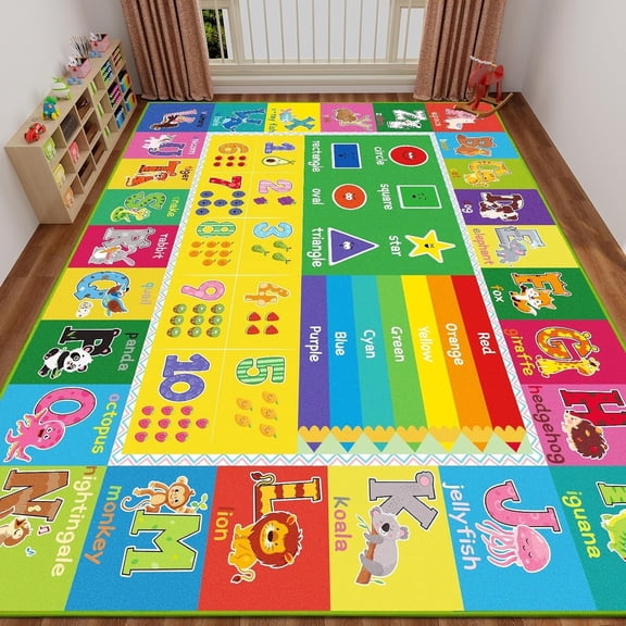 Baby Play Mat Kids Rug for Playroom, Floor Mat for Toddlers, Playtime Collection ABC, Numbers, Animals Educational Area Rugs for Kids Room Classroom ( 78.7X 59 Inch)