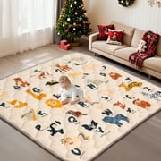 Baby Play Mat, Caveen Thicken Soft Cotton Baby Playmats, Foldable Anti-Slip Floor Crawling Playmat Playpen Mat for Infants and Toddlers, 50"x50", Beige