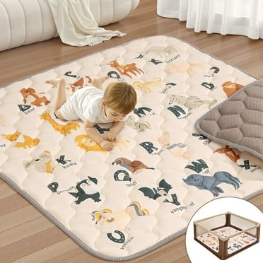 Baby Play Mat, Caveen Thicken Soft Cotton Baby Playmats, Foldable Anti-Slip Floor Crawling Playmat Playpen Mat for Infants and Toddlers, 50"x50", Beige