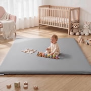 Baby Play Mat, Caveen Vegan Leather Baby Floor Mat Playpen Mat, Thicken Soft Crawling Mat for Infant, Wipe-Clean, 50"x 50", Gray