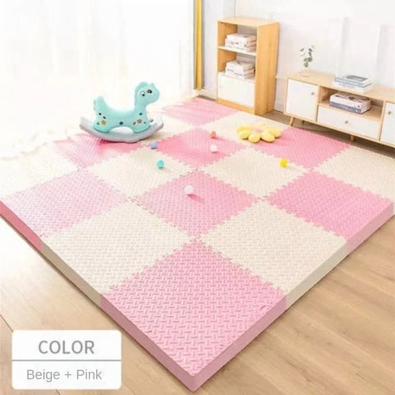 Baby Play Mat Plaid Puzzle Design with Soft Eva Foam Cushioning, 8 Piece 12x12in
