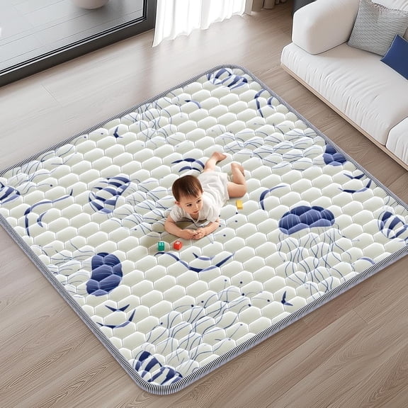 Baby Play Mats for Floor, 50x50 Playpen Mat, Cushioned & Cozy Crawling Carpet for Toddlers, Jellyfish Design