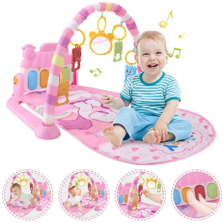 EOTVIA Baby Play Mat with Piano, Musical Activity Fitness Gym for Newborn, Infant Playmat Piano Suitable for 0-3 Year Boys and Girls Tummy Time, Pink