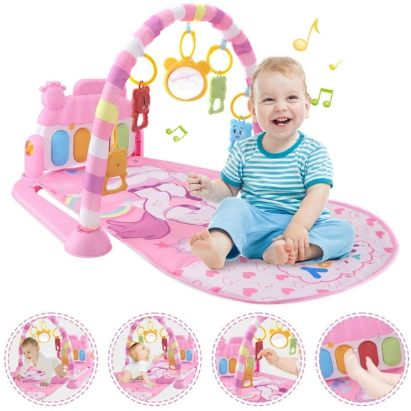 EOTVIA Baby Play Mat with Piano, Musical Activity Fitness Gym for Newborn, Infant Playmat Piano Suitable for 0-3 Year Boys and Girls Tummy Time, Pink