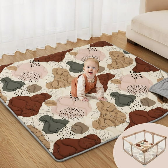 HearthHarmony Baby Play Mats for Floor, 59x59 Inch Thicker and Larger Soft Cushioning Foam Playmats for Babies and Toddlers, Foldable Washable Baby Playpen Mat, Boho Design