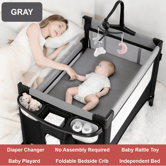 Baby Play Portable Infant Playard,Baby Crib with Reversible changing table for Newborn to Toddlers,Unisex,Gray
