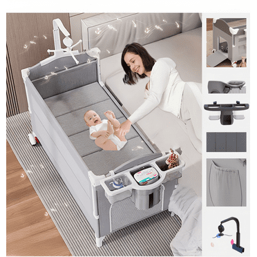 Baby Play Portable Infant Playard,Baby Crib with Reversible changing table for Newborn to Toddlers,Unisex,Gray