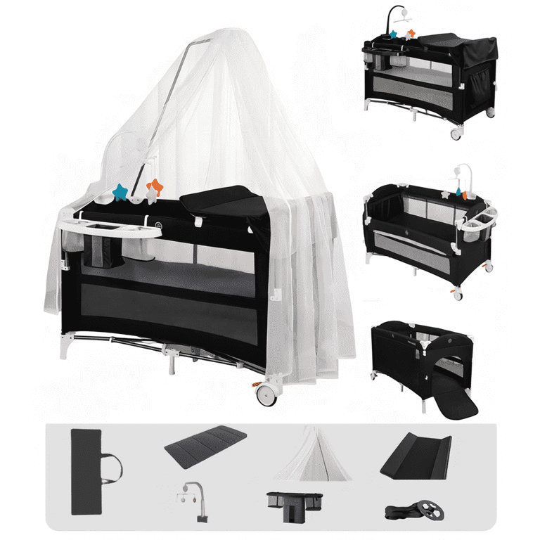 Baby Play Yard 7 in 1 Baby Playpen with Changing Table,Wheels