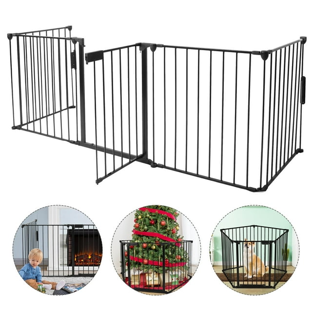Baby Playard Gate 5Panel, Installfree 122Inch Wide Fireplace Fence
