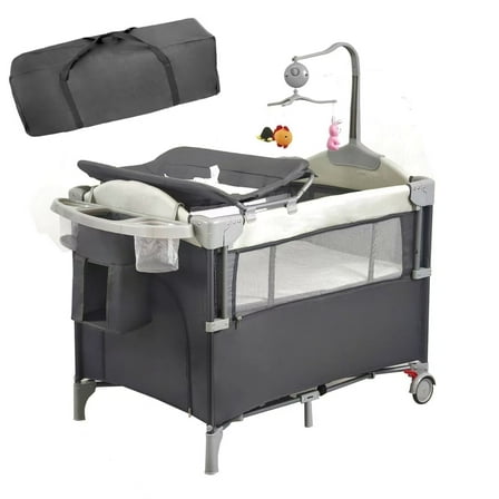 SteAnny 4-in-1 Playard with Bassinet with Changing Table Lockable Wheels Music Box Foldable Newborn Bedside Sleeper