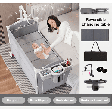 Baby Playard Portable Infant Playard & Bed-Sharing & Baby Crib with Reversible Changing Table for Newborn to Toddlers,Unisex,Gray