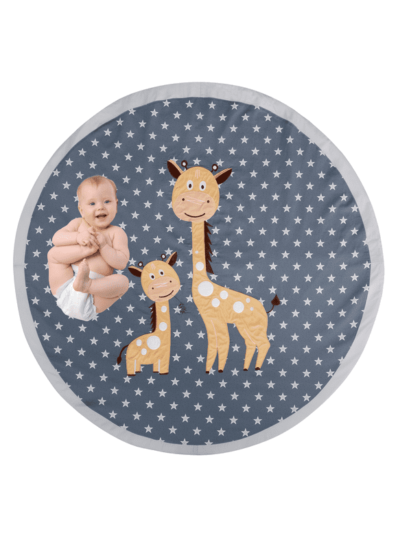 Baby Playmat with Inner Memory Foam Pad for Baby Boy or Girl, Machine Washable, Large-49 inches Non-Slip Floor Mat, Gray, Tan, Unisex | Part of the Safari Collection By Oberlux