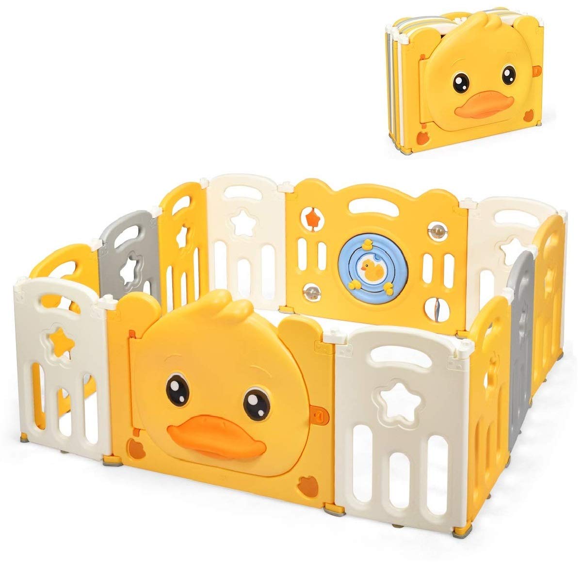Baby Playpen, 12Panel Portable Baby Play Yards with Yellow Duck