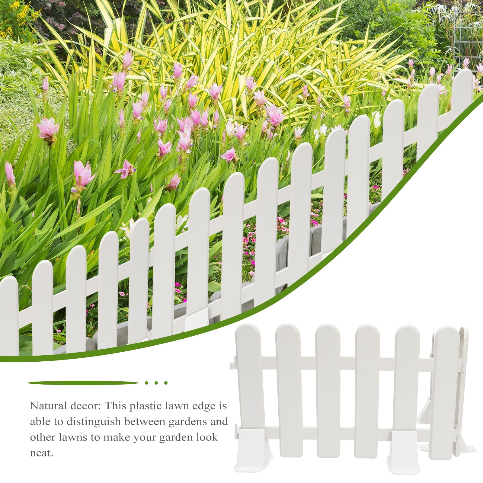 2-Pack White Plastic Garden Fence Edging with Round Base for Flower Beds, Lawn Borders, and Indoor Outdoor Decoration