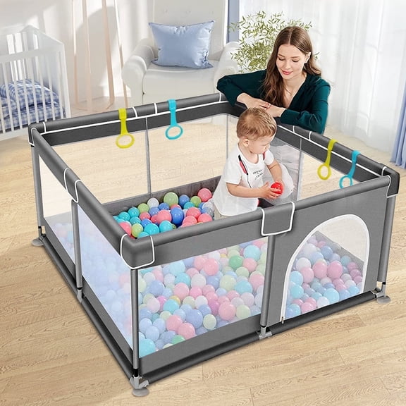 Baby Playpen, Caveen 36x36x27inch Portable Soft Mesh Sturdy Pipe Ample Space for Toddler, Gray