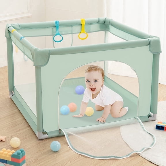 Baby Playpen, 36x36x27inch Portable Soft Mesh Sturdy Pipe Ample Space for Toddler, Green