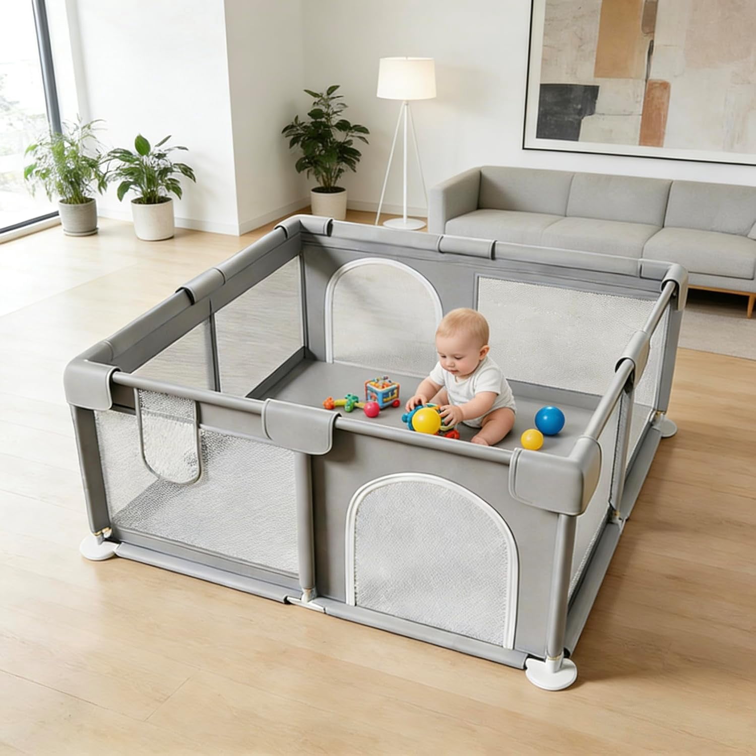 Baby Playpen 47 x 47 Inch, Large Playpen for Babies and Toddlers, Indoor & Outdoor Baby Fence Play Yard with Breathable Mesh