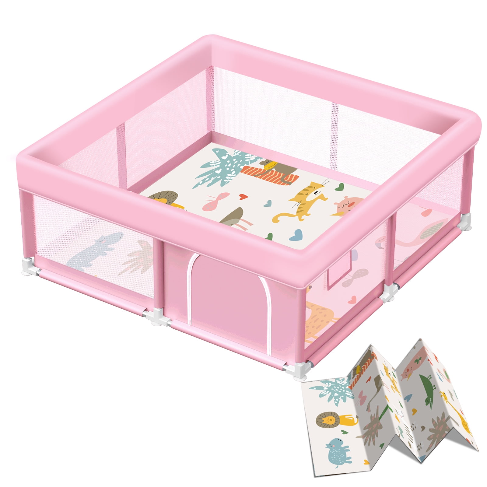 Baby Playpen with Mat 50x50 Inch Large Girls Pink Playpen for