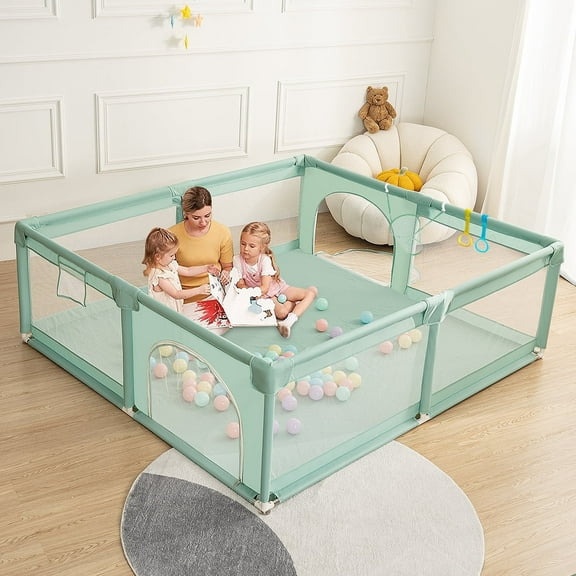 Baby Playpen, 59x71'' Large Baby Playard, Infant Activity Center with Anti-Slip Base, Green