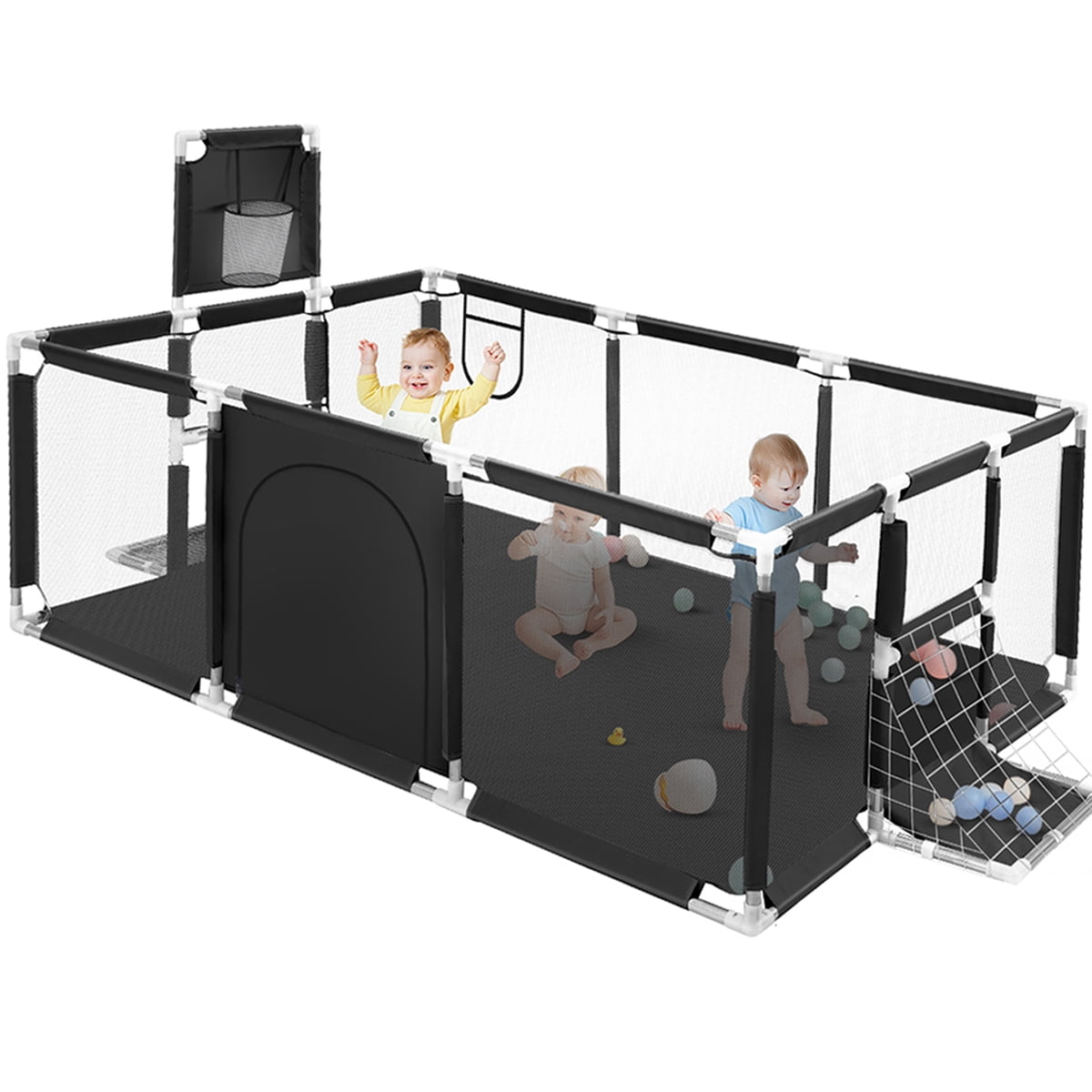 Baby Playpen,71 Inch Extra Large Baby Playard with Basketball Hoop and