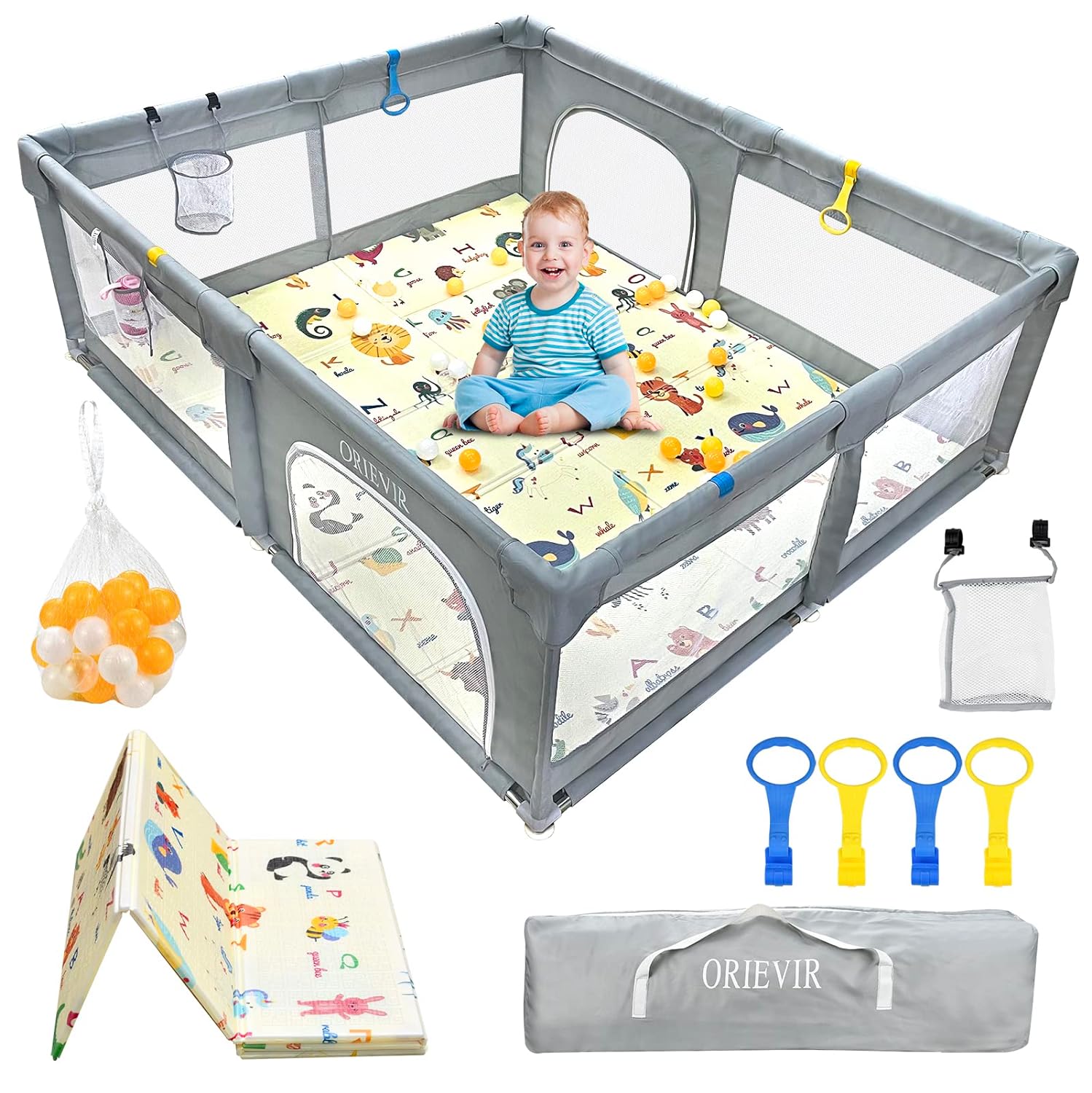 Baby Playpen,71" X 59" Baby Playpen for Toddler, Baby Playard with Mat