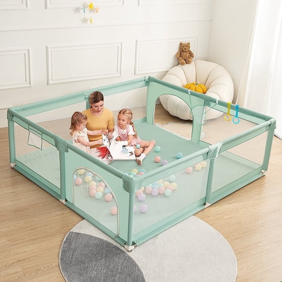 Baby Playpen, 79x79'' Large Baby Playard, Infant Activity Center with Anti-Slip Base, Green