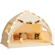 G TALECO GEAR Toddler Bed Canopy Tent, Fits Standard Toddler Bed Frame, Portable Indoor Sleeping Kids Tent with Light, Pop-Up Privacy Breathable Canopy, Beige