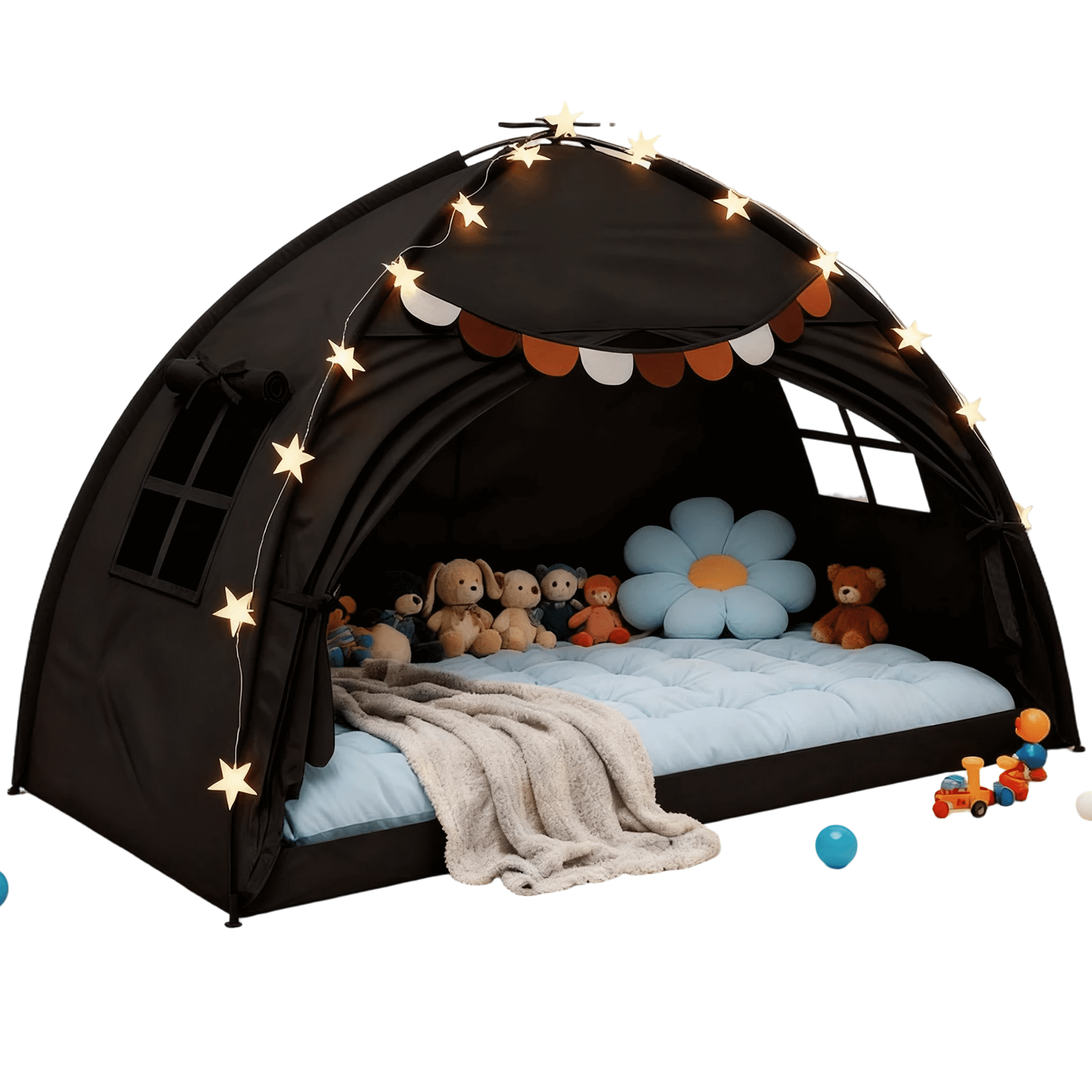 G TALECO GEAR Toddler Bed Canopy Tent, Fits Standard Toddler Bed Frame, Portable Indoor Sleeping Kids Tent with Light, Pop-Up Privacy Breathable Canopy, Black