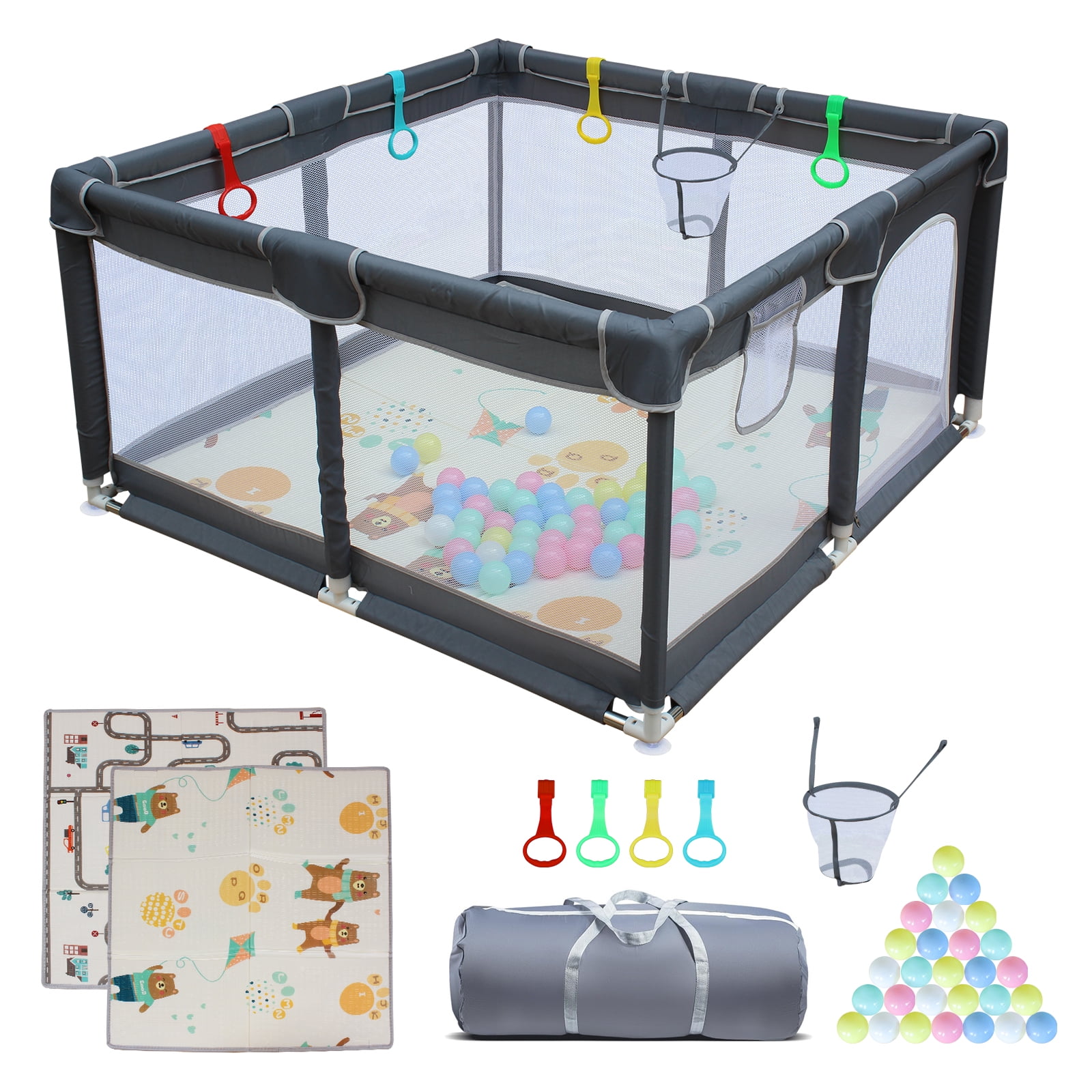 Baby Playpen Cloth with Mat Playpen Removable Enclosures, 47"x47" Portable Playpen for Indoor/Outdoor
