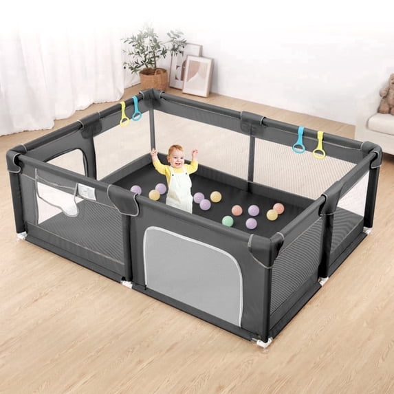 Baby Playpen, Extra Large Baby Playard, Baby Safety Play Yard for Infants Toddlers, Gray