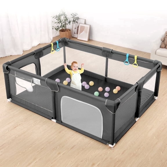 Baby Playpen, Extra Large Baby Playard, Baby Safety Play Yard for Infants Toddlers, Gray
