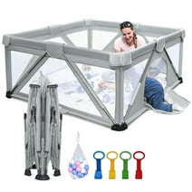 Baby Playpen Foldable, Heyo.Ja Large Play Yard, Play Pens for Babies and Toddlers, Portable Play Pen, Clod Gray