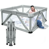 Baby Playpen Foldable, Heyo.Ja Large Play Yard, Play Pens for Babies and Toddlers, Portable Play Pen, Clod Gray