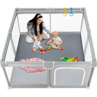 Baby Playpen, HDJ 47 inch Baby Playard with Storage Bag, Portable Baby Fence for Toddler, Kids Activity Center for Travel, Gray