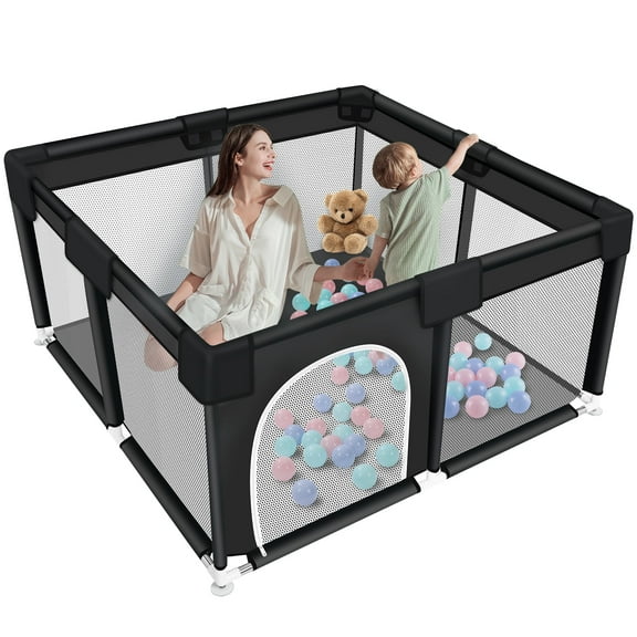 Baby Playpen, HDJ 50*50 inch Baby Play Yard with Soft Breathable Mesh and Anti-Slip Base, Baby Fence Infant Playard for Boy and Girls, Black