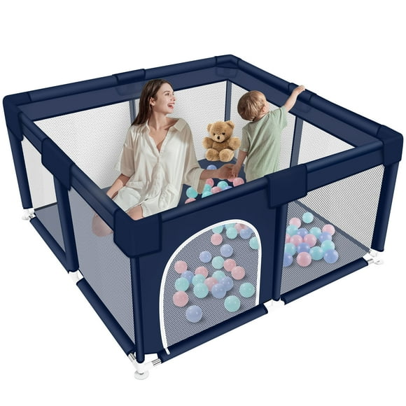 Baby Playpen, HDJ 50*50 inch Baby Play Yard with Soft Breathable Mesh and Anti-Slip Base, Baby Fence Infant Playard for Boy and Girls, Blue